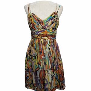 OLEG CASSINI cocktail dress strappy‎ silk blend watercolor 6